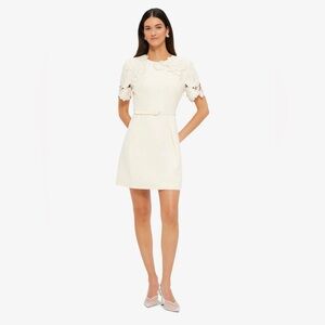 Leo Lin Aurelie Appliqué Short Sleeve Mini Dress in Cream AUS Sz 6/US Sz 2